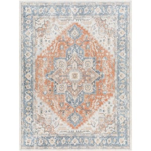 Lillian Sky Blue/Rust 8 ft. x 10 ft. Medallion Machine-Washable Indoor Area Rug