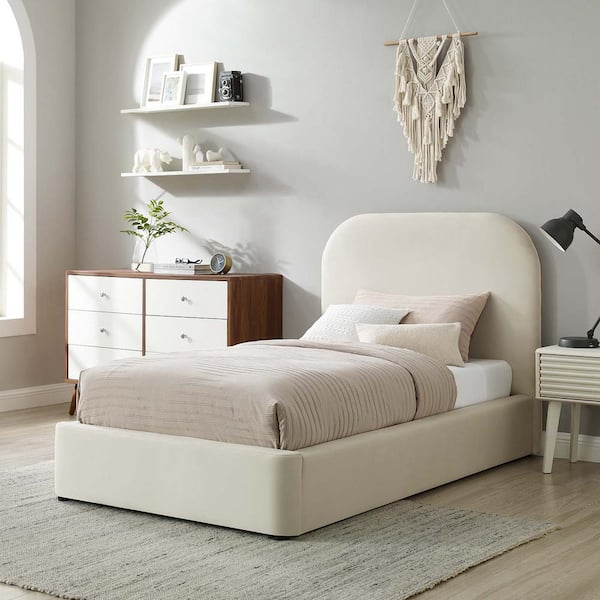 Keynote White Frame Twin Platform Bed with Performance Velvet