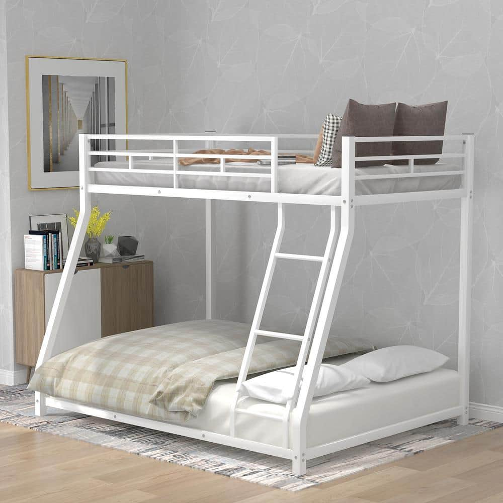 Harper & Bright Designs White Twin Over Full Metal Floor Bunk Bed MF193244AAK - The Home Depot