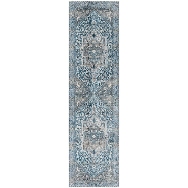 Vintage Persian 2 ft. x 8 ft. Charcoal/Blue Distressed Ornate Runner Rug