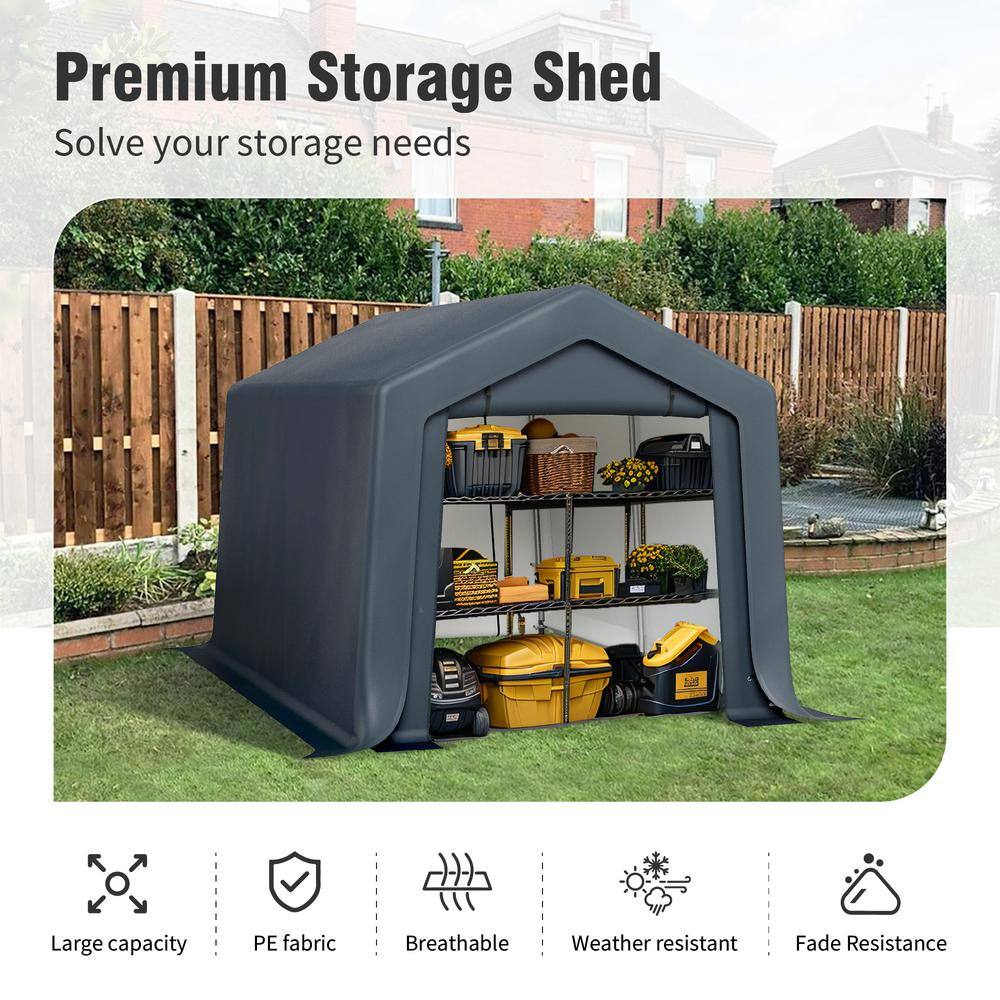 8' x 12' Gray Steel Frame Portable Carport Shelter