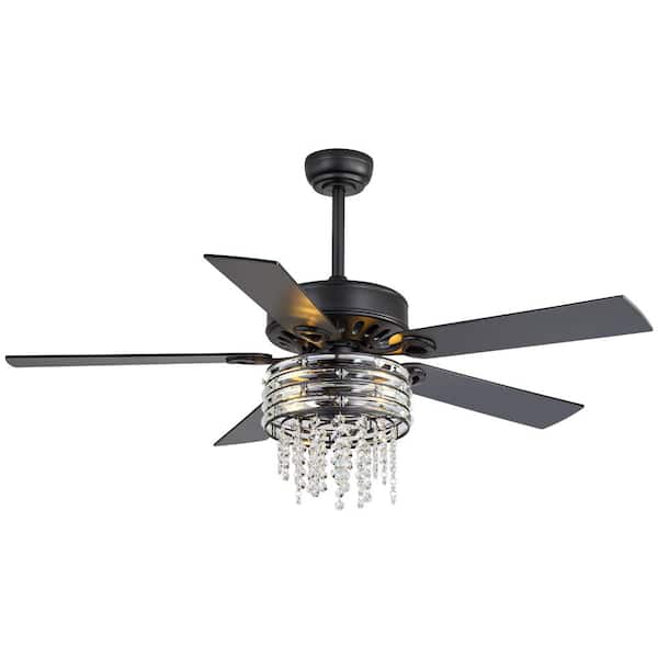 52 in. Indoor Black Farmhouse Dual Finish 6-Speed Downrod Modern Ceiling Fan with Light Kit and Remote Control