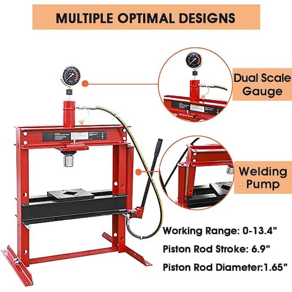 Big Red 12-Ton Low-Profile Shop Press with Stamping Plates