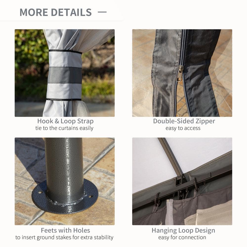 Gray Steel Outdoor Gazebo with Mesh Sidewalls and Vented Roof