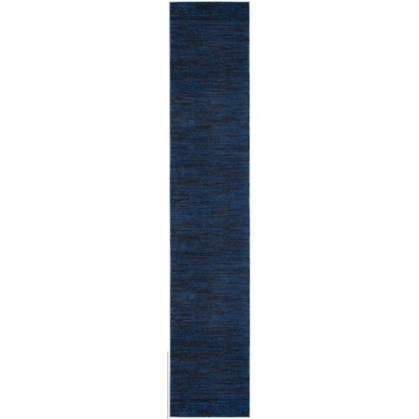 Nourison Essentials 2 ft. x 14 ft. Midnight Blue Solid Contemporary Kitchen Runner Indoor/Outdoor Area Rug
