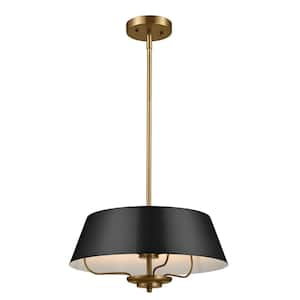 Luella 16 in. 3-Light Black Traditional Shaded Hallway Convertible Pendant Hanging Light to Semi-Flush