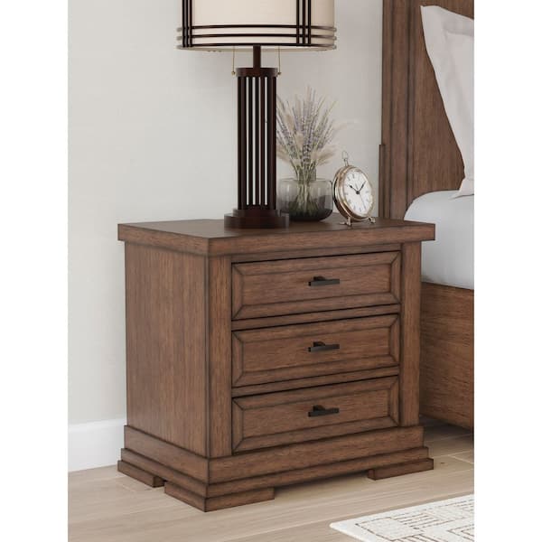 Taffenbrook Brown 3 Drawer 28.5 in. W Nightstand