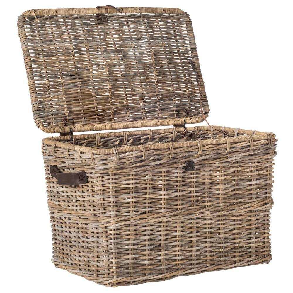 Gray Woven Kubu Rattan Trunk Organizer with Faux Leather Straps