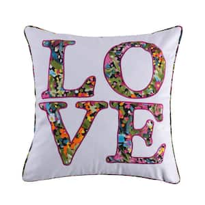 Basel Multicolored Love Appliqued Pink Embroidered with Trim 20 in. x 20 in. Throw Pillow