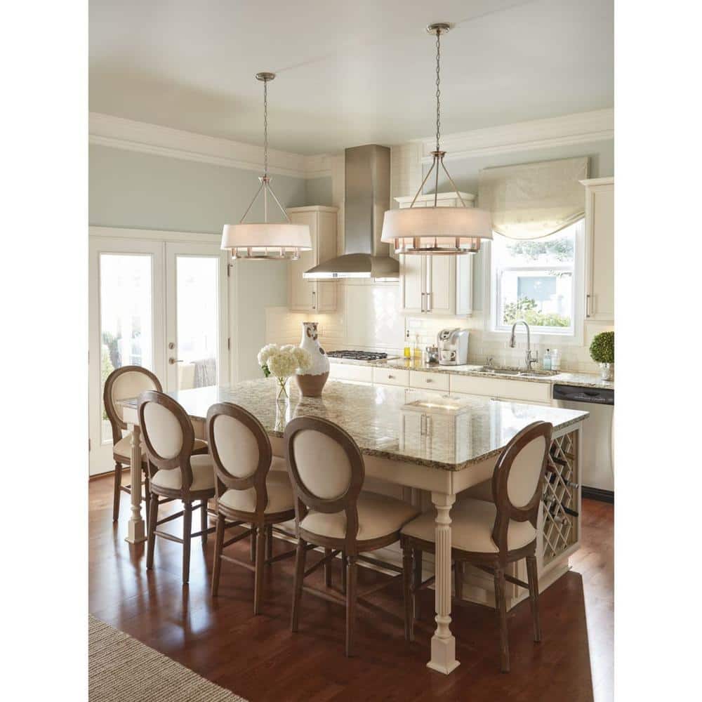 Cherish 6-Light Brushed Nickel Chandelier with White Linen Shade