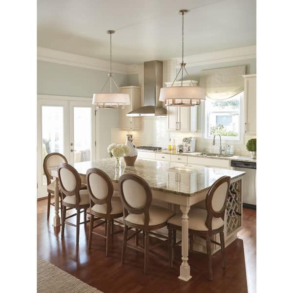 Cherish Collection 6-Light Brushed Nickel White Linen Shade Coastal Chandelier Light