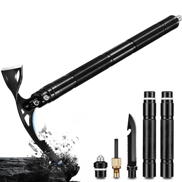 8 in 1 Folding Pickaxe Mattock with Hoe, Survival Tools, Anti Slip Handle, Black