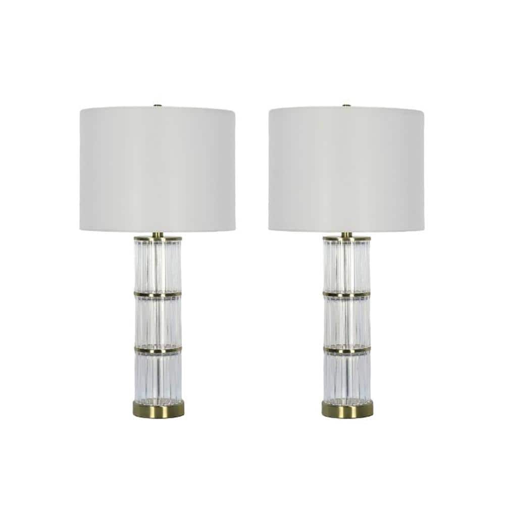 "Pair of 27.25"" Glass & Metal Table Lamp in Crystal Clear Glass with Designer Shades" price history on PriceWatchPro
