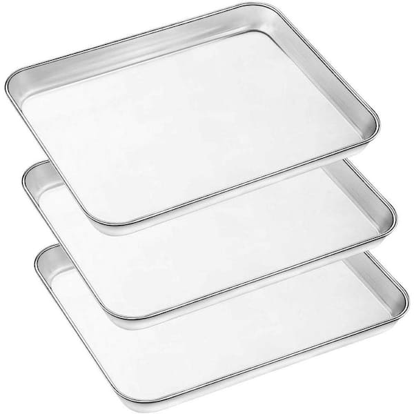 2 qt. Silver Stainless Steel Bakeware Set Mirror Finish Easy Clean Dishwasher Safe Oven Compatible with Rack 3 Piece