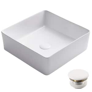 Viva 15-5/8 in. Square Porcelain Ceramic Vessel Sink with Pop-Up Drain in White