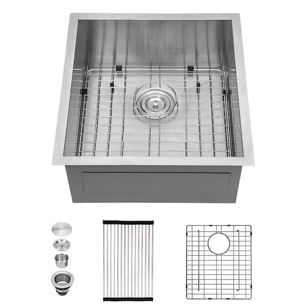 19 in. Undermount Single Bowl 16 Gauge Brushed Nickel Stainless Steel Kitchen Sink with Bottom Grids