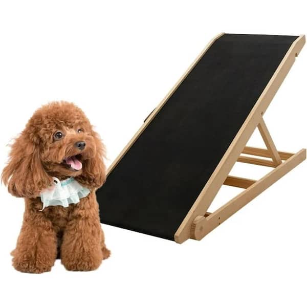 BOZTIY Dog Ramp with Non-Slip Rubber Mat 4 Level Adjustable 39 in. L x 18 in. W Folding Pet Ramp 150 lbs. Capacity, Wooden
