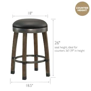 Favorite Finds Graystone Wood Cask Stave Counter Height Stool with Black Faux Leather Seat (Pack of 2)