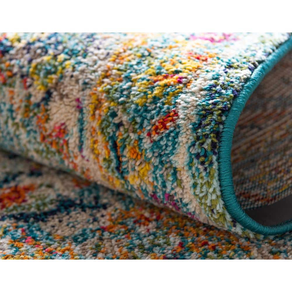 Green Rectangular Stain-Resistant Synthetic Area Rug