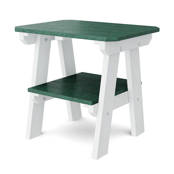 Heritage Turf Green and White HDPE Plastic Outdoor Side Table