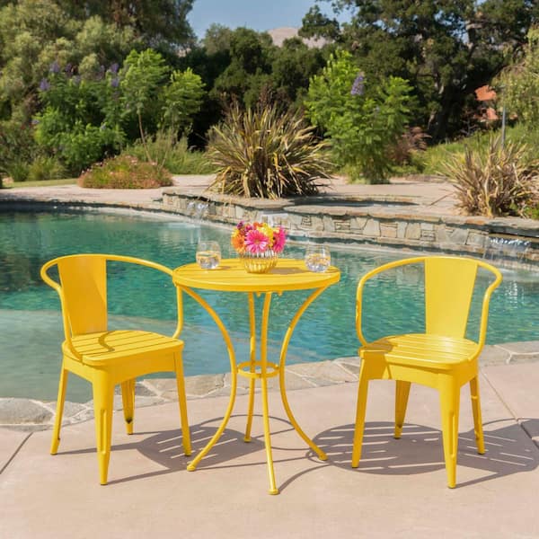 3 Pieces Metal Sets, Outdoor Bistro Set in Yellow