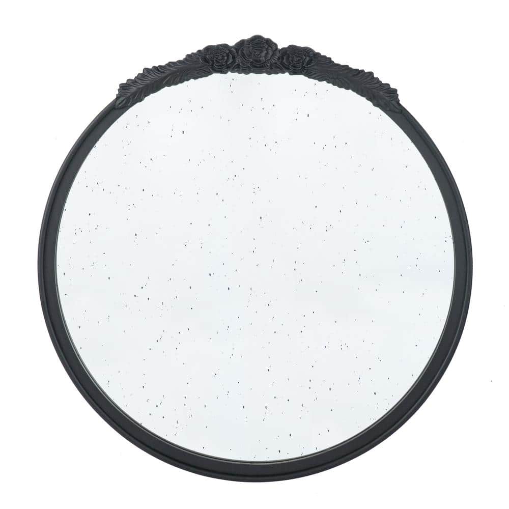 Black 29.1 in W x 30.1 in. H Farmhose Round MDF And Glass Framed Mirror Bat