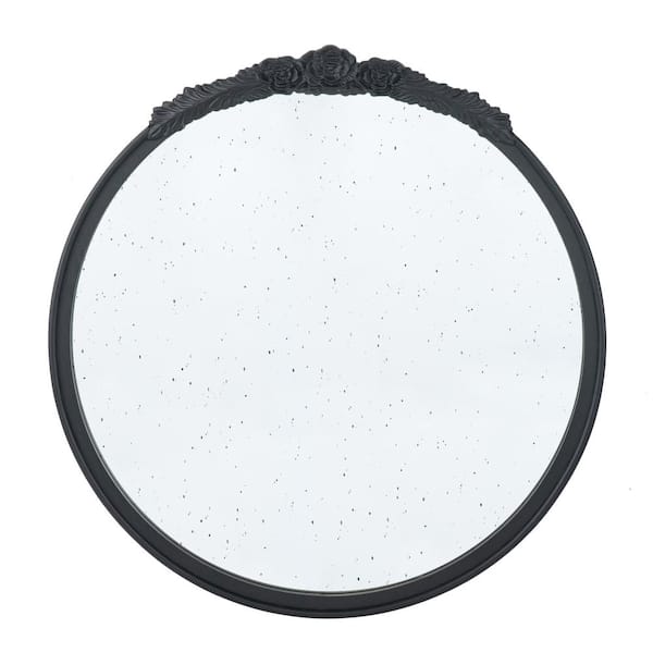 Unbranded Black 29.1 in W x 30.1 in. H Farmhose Round MDF And Glass Framed Mirror Bathroom Mirror