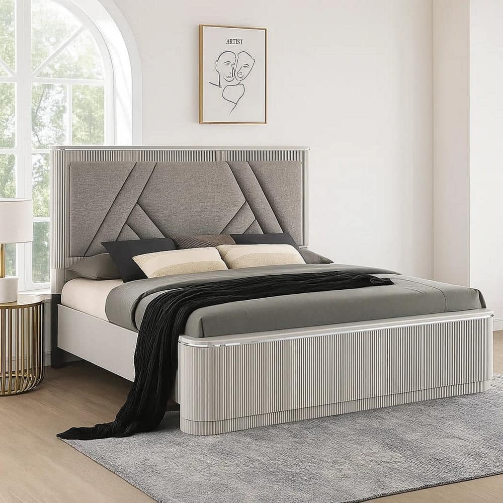 Alda Gray Wood Frame Queen Panel Bed with Upholstery Headboard price history on PriceWatchPro
