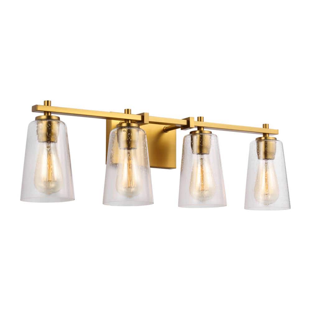 Burnished Brass 4-Light Vanity with Seeded Glass Shades