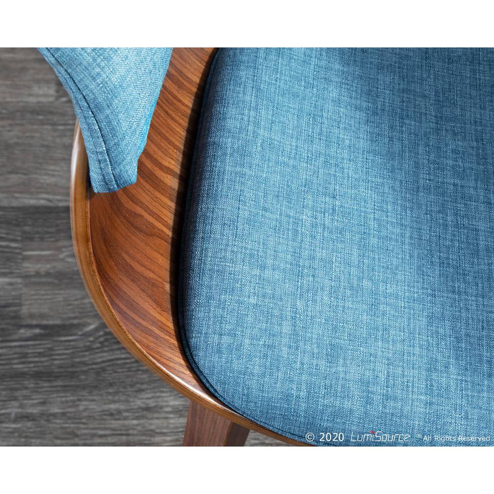 Set of 2 Blue Velvet Walnut Wood Upholstered Arm Chairs