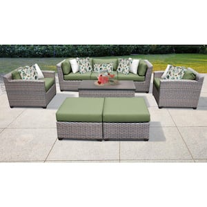 Florence 8-Piece Wicker Outdoor Patio Conversation Sectional Seating Group with Cilantro Green Cushions