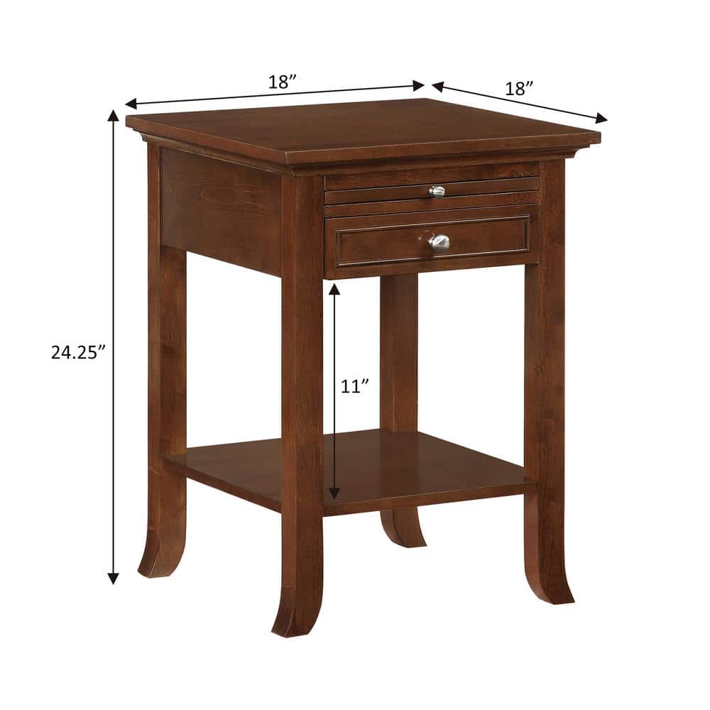 Espresso Wood End Table with Charging Station and Storage