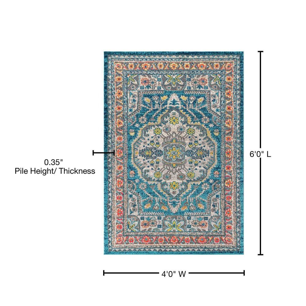 Bohemian Flair Blue and Yellow Medallion Synthetic 4' x 6' Area Rug