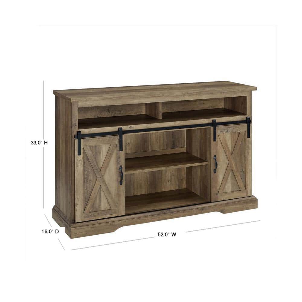 Rustic Oak 52" Modern Farmhouse TV Stand with Sliding Barn Doors