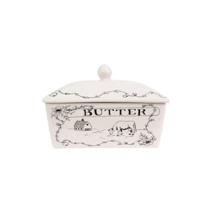 4 oz. White and Black Stoneware Butter Dish with Lid