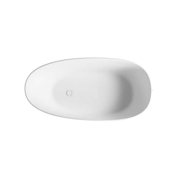 67 in. x 32 in. Solid Surface Stone Resin Flatbottom Freestanding Double Slipper Soaking Bathtub in Matte White