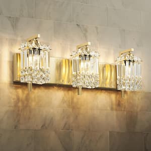 Charlotte 25.6 in. 3-Light Modern Gold Bathroom Vanity-Light with Square Crystal Shades