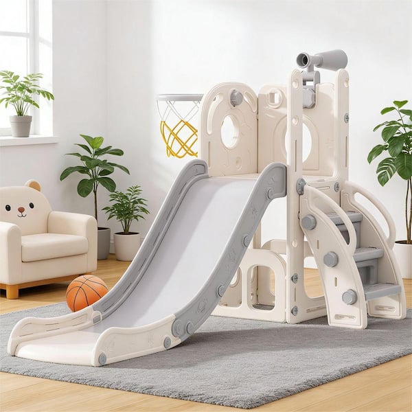 5.05 ft. Blue Orange 4 in 1 Toddler Slide Indoor Outdoor Wave Slide Backyard Playground Climbing Theme Baby Slide Toy