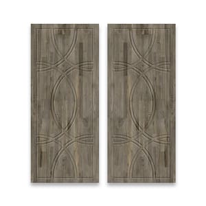 60 in. x 80 in. Hollow Core Weather Gray Stained Solid Wood Interior Double Sliding Closet Doors