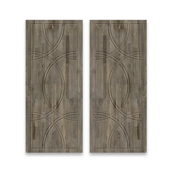 CALHOME 48 in. x 84 in. Hollow Core Weather Gray Stained Pine Wood Interior Double Sliding Closet Doors