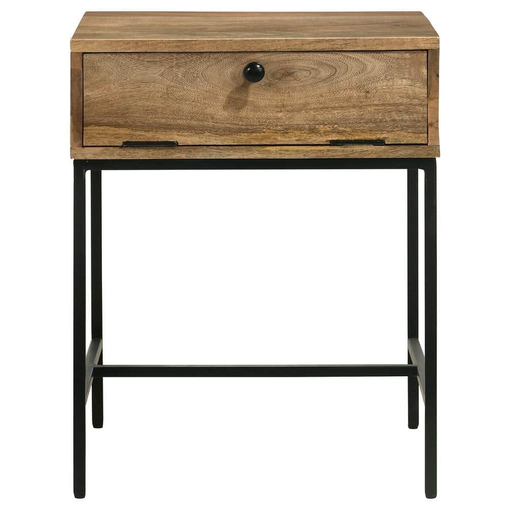 Honey Brown Mango Wood and Iron Rectangular End Table with Storage