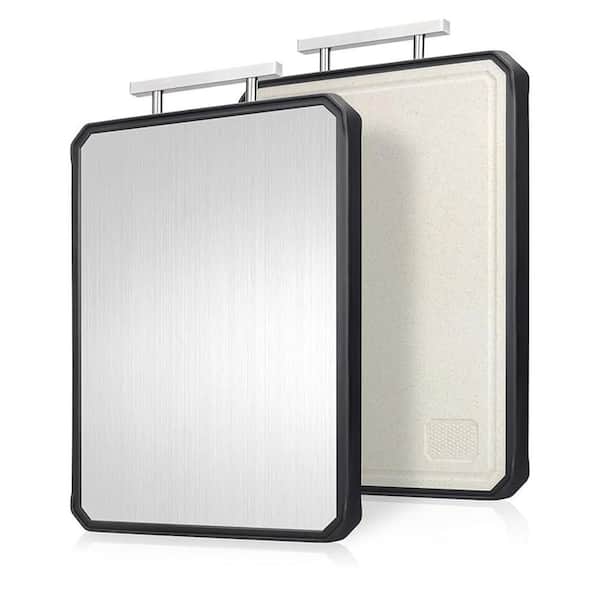 15.1 in Double-Sided Metal Cutting Board, 304 Stainless Steel & Wheat Straw PP Chopping Board Dishwasher Safe