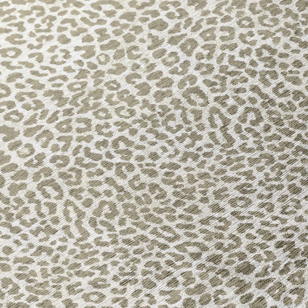 Taupe and Ivory Leopard Print Washable Chenille Area Rug 5' x 7'