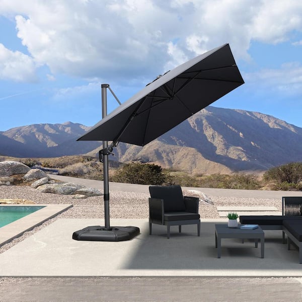 8 ft. x 11 ft. Cantilever Patio Umbrella Swivel Aluminum Offset 360° Rotation Umbrella with Base, Gray