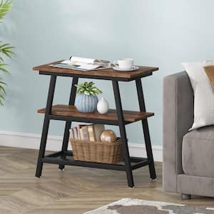 Eric 24 in. Rustic Brown Rectangle Wood End Table with Storage, 3-Tier Sofa Side Table for Living Room