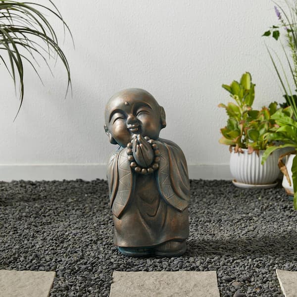 Glitzhome 16.5 in. H MGO Faux Bronze Little Buddha Monk