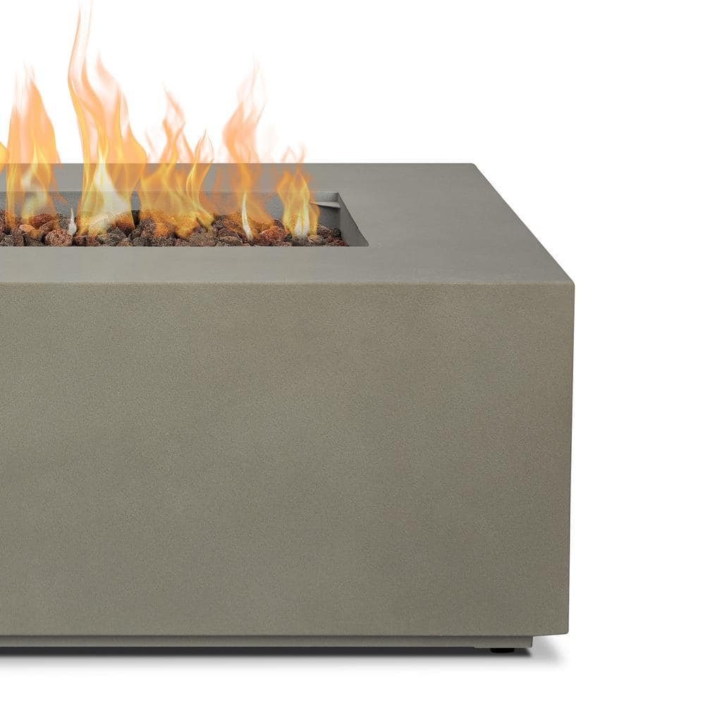 Mist Gray Rectangular Gas Fire Pit Table with Steel Frame