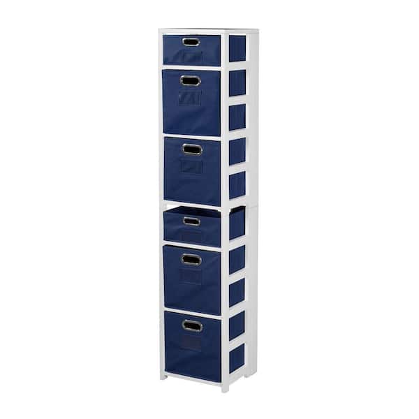 Regency Nemus White and Blue 6-Shelf Folding Bookcase and Storage Tote Set