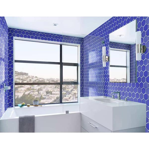ABOLOS Monet Blue 11 in. x 12 in. Hexagon Glossy Porcelain Mosaic