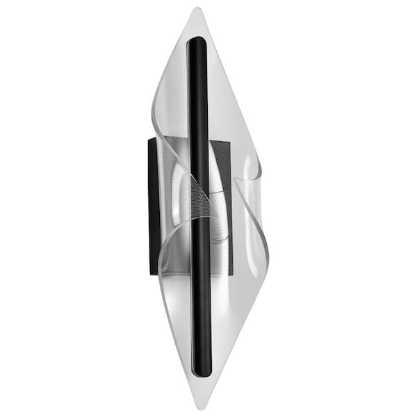 SATCO Geneva 1-Light 6.75 in. Matte Black Integrated LED Wall Sconce with Silk Screened Acrylic Shade